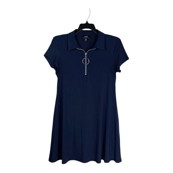 MSK O-Ring Collared Shift Dress Women's Size Large Navy Blue Stretch Casual - Picture 2 of 8